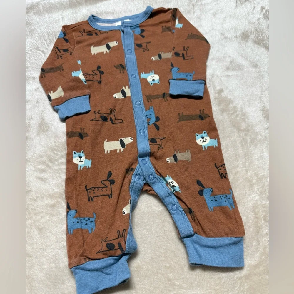 Gerber | Baby Dogs Brown Long Sleeve Romper | 0-3M